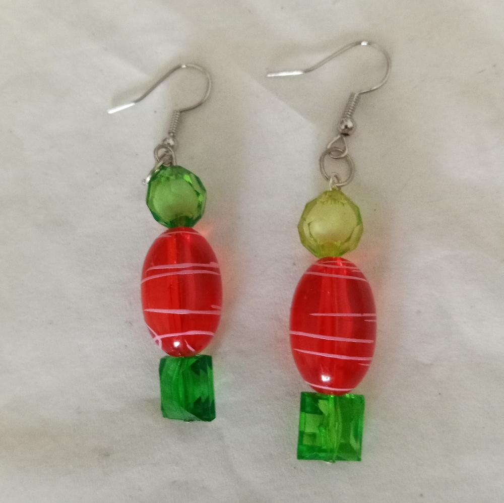Hand Crafted red and green Christmas crystal statement earrings